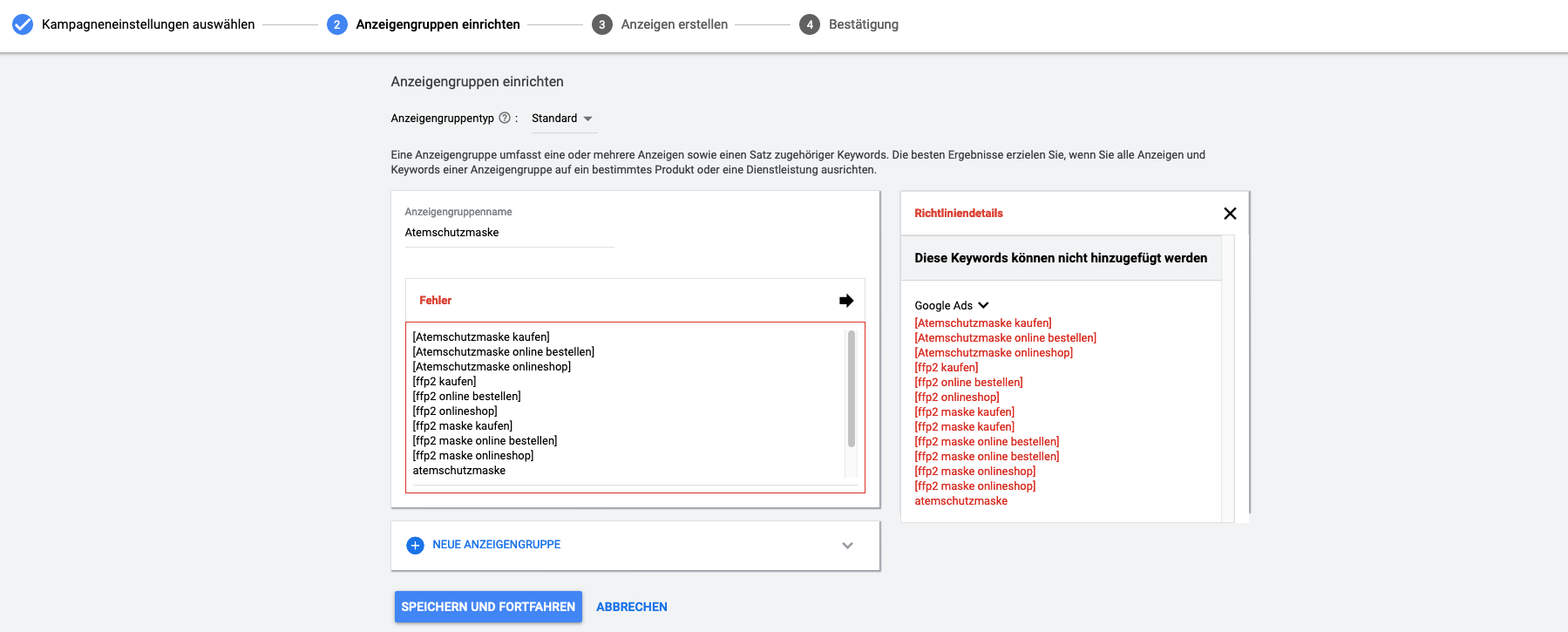 atemschutzmasken google adwords shopping